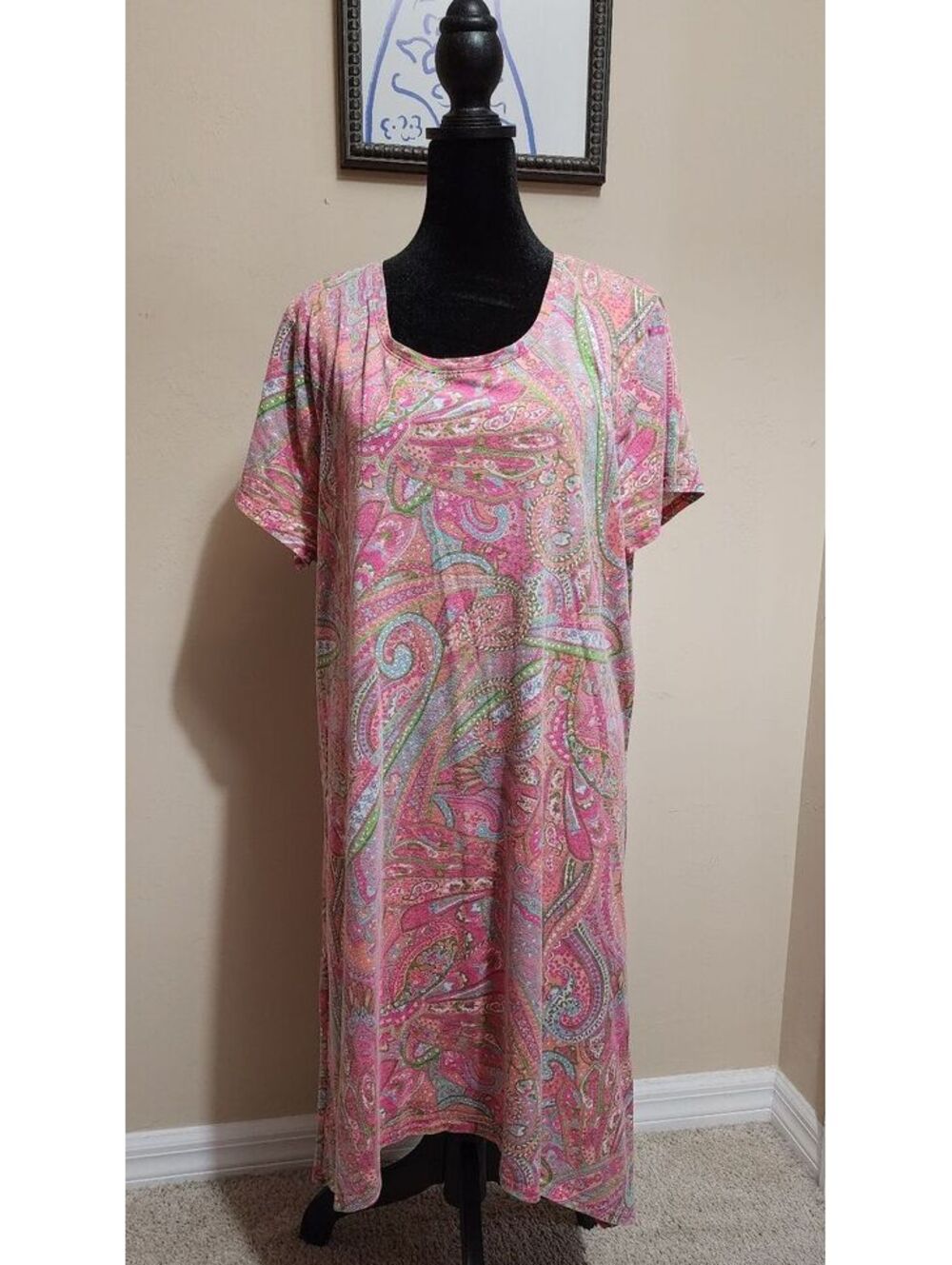Caribbean Joe Women's 1X Pink Paisley Pattern Cotton Blend Dress
